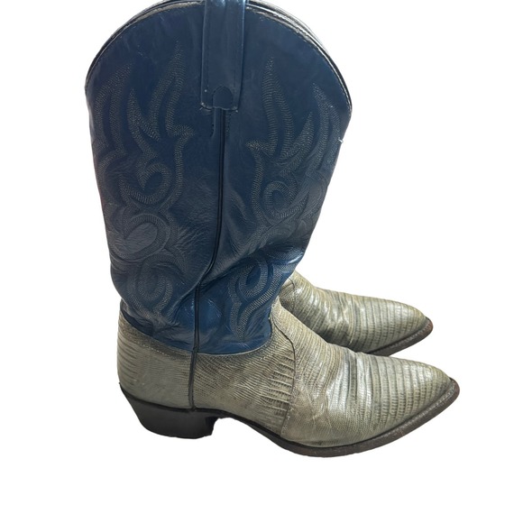 J. Chisholm Vintage Western Leather Cowboy Boots Blue and Gray Size 10 - Picture 6 of 8